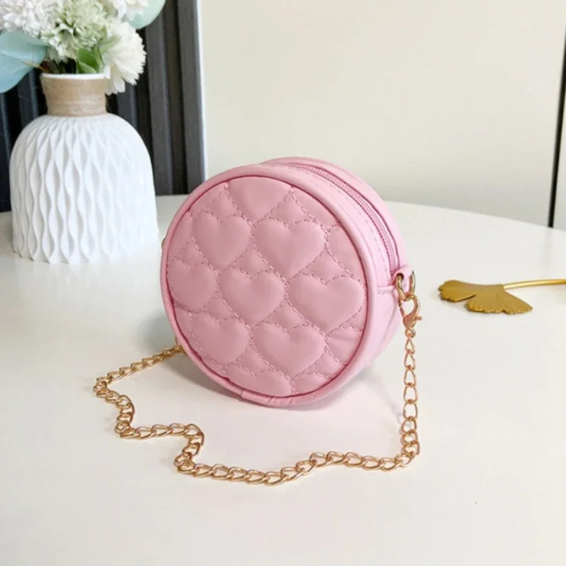 Kids Small Round Bag | Cute Love Heart Pattern Crossbody