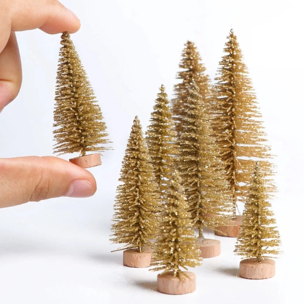 8 pcs Mini Christmas Trees - Glitter Fake Sisal Trees