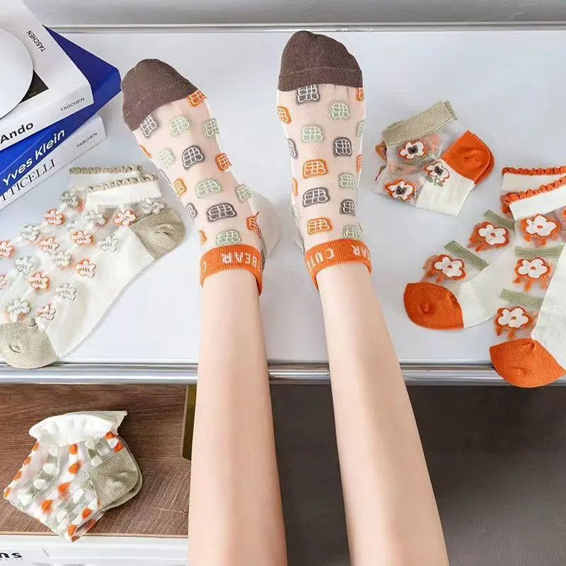 5 Pairs Thin Women Summer Cute Cartoon Socks