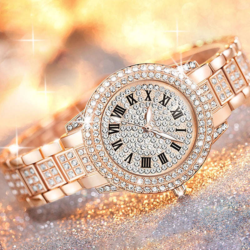 Elegant Women's Quartz Watch with Zircon Accents and Folding Buckle