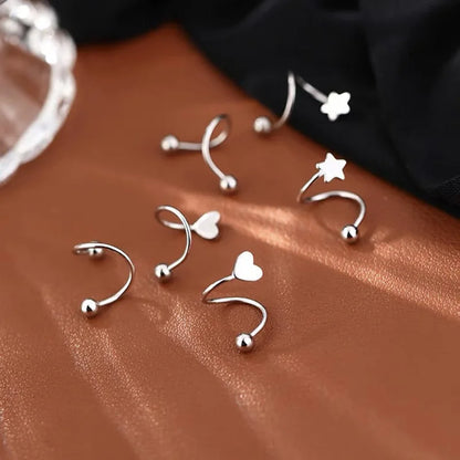 925 Sterling Silver Spiral Heart & Star Stud Earrings