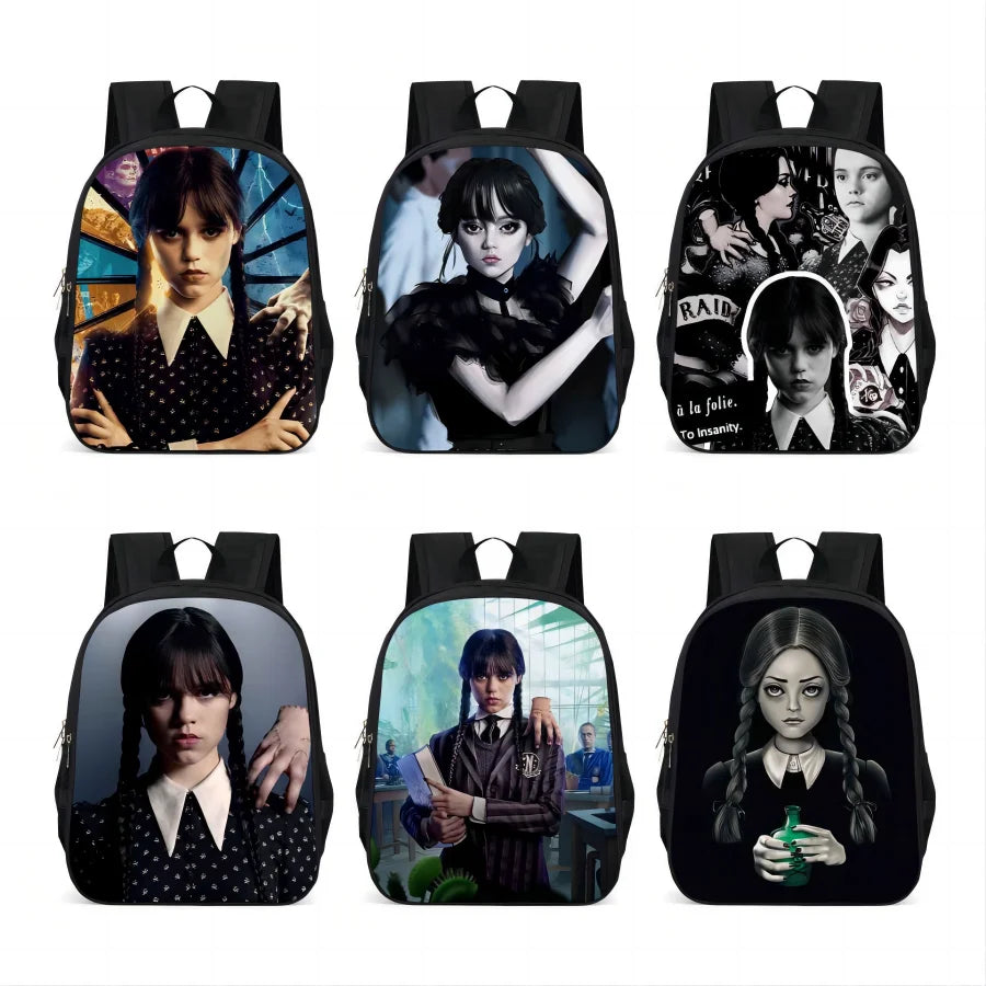 Wednesday Addams Backpack - Oxford School Bag with Nevermore Academy Poster