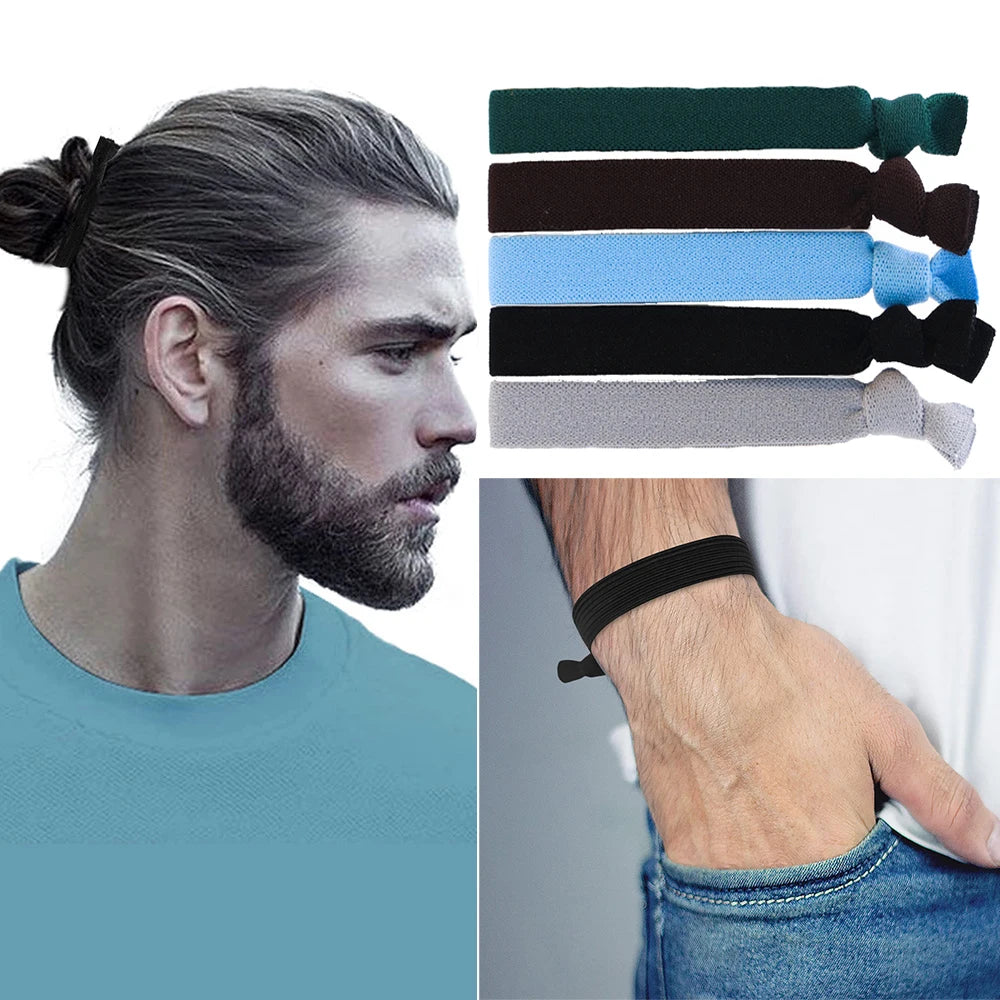 5 pcs Men's High Elastic Hair Ties | Ponytail Holders for Thick Hair