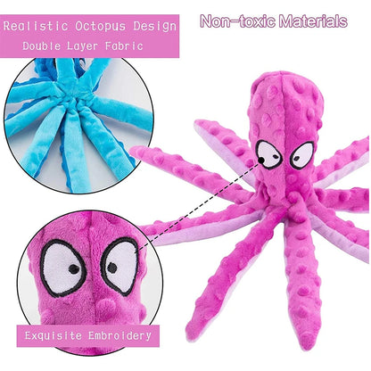 Octopus Squeaky Plush Chew Toy - Crinkle, Interactive Dog Toy