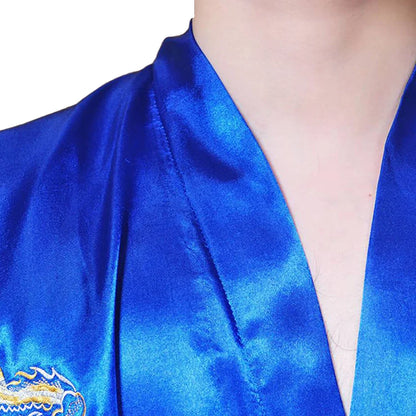 Chinese Dragon Silk Kimono Bathrobe for Men - Satin Sleepwear Gown