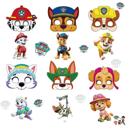 12 pcs Paw Patrol Masks – Chase & Skye Birthday Party Figures