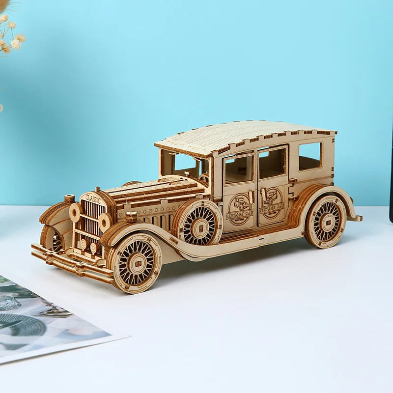 Wooden 3D Car Puzzle Model – DIY Crafting Kit for Kids