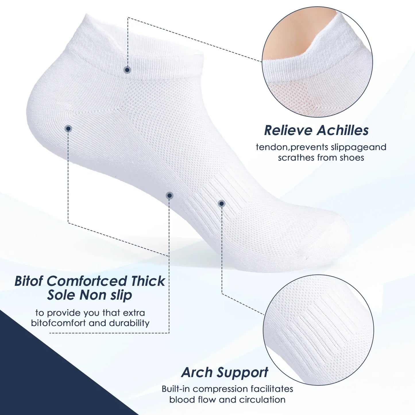 6 Pairs Low Cut Cotton Ankle Socks for Men - Breathable & Sweat Absorbing