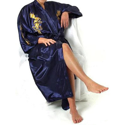 Chinese Dragon Silk Kimono Bathrobe for Men - Satin Sleepwear Gown