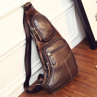 Men's Leather Crossbody Sling Bag - Casual Retro Shoulder Backpack