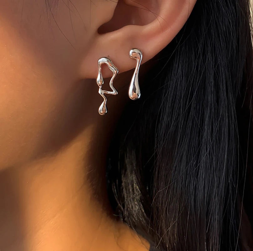 925 Sterling Silver Asymmetric Lava Stud Earrings