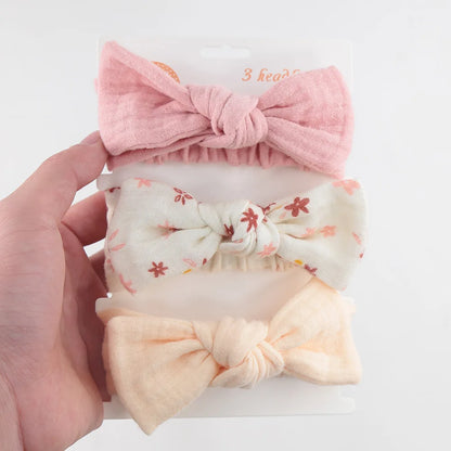 3 pcs Muslin Cotton Linen Baby Headband Set