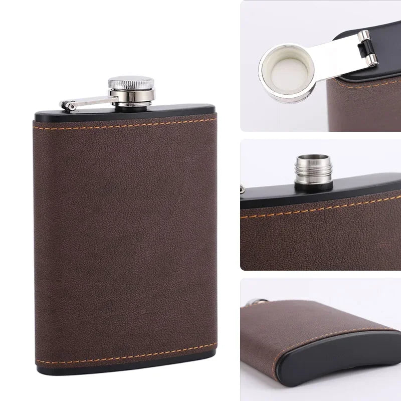 Portable Leather-Covered Stainless Steel Hip Flask – 6/8oz