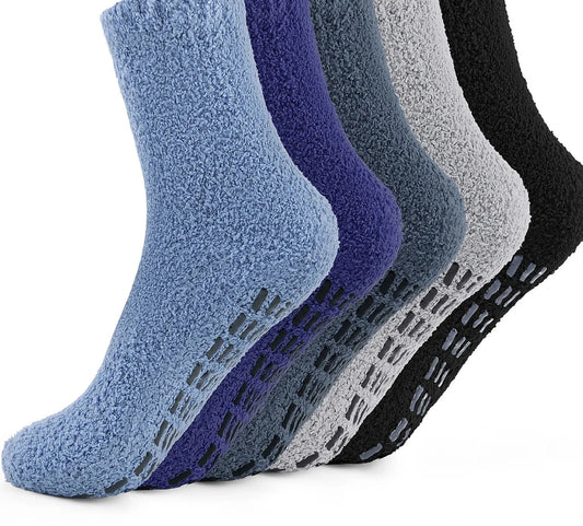 5 Pairs Men's Fuzzy Socks Non Slip Grip Socks