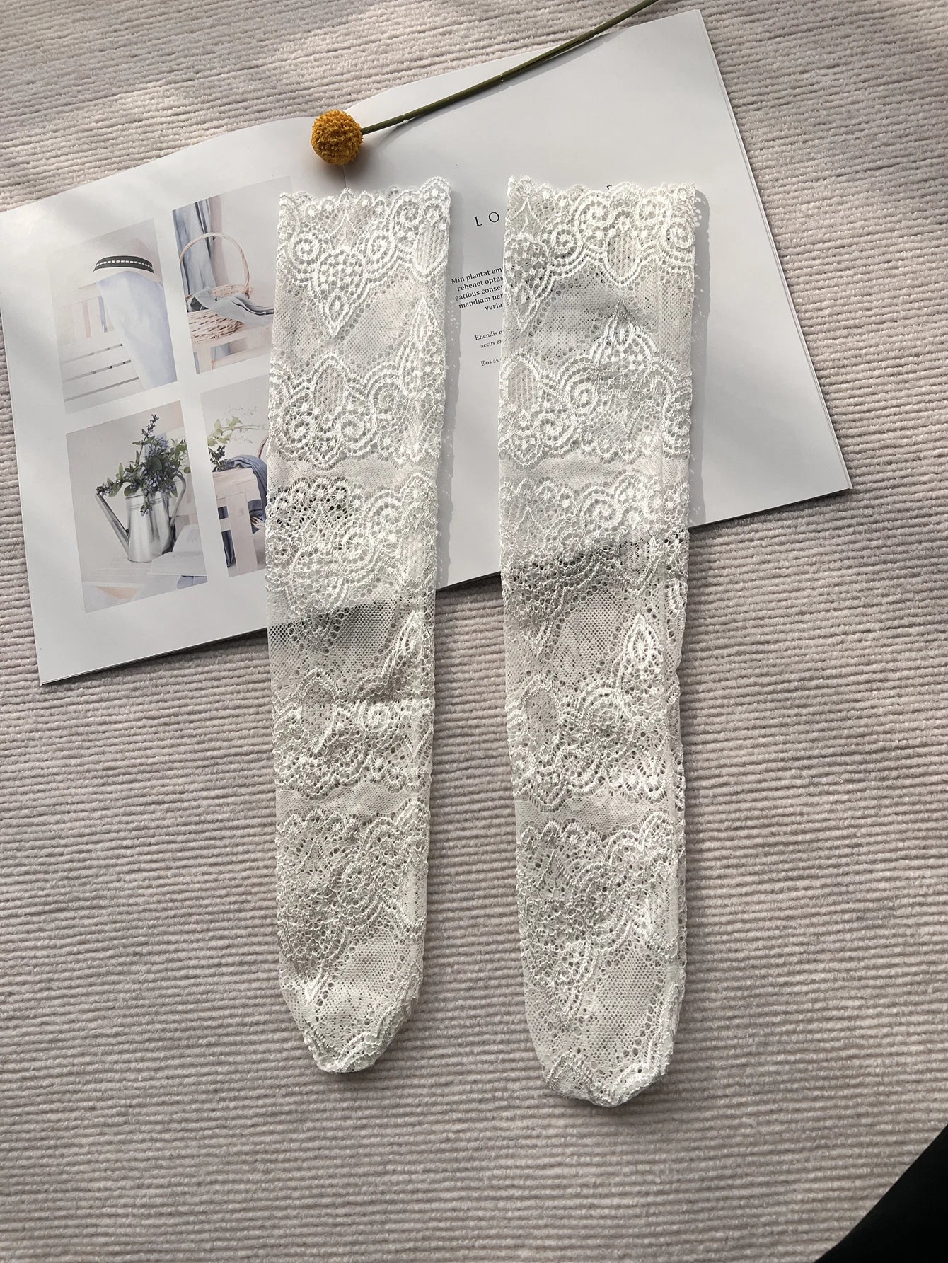 Hollow Out Lace Mesh Socks with Retro Floral Design