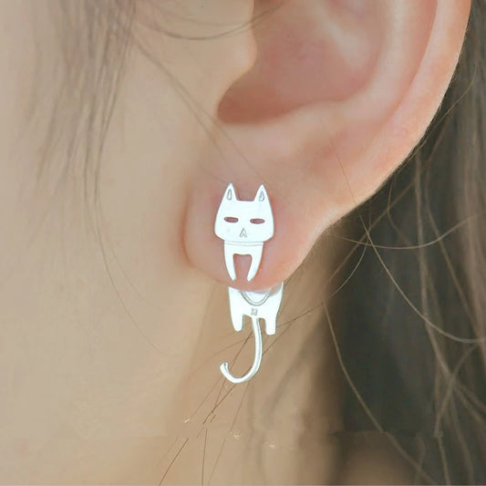 925 Sterling Silver Cat Fish Stud Earrings - Hypoallergenic