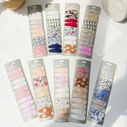 10-Piece Set of 2.2" Printed Embroidery Waterdrop Hair Clips