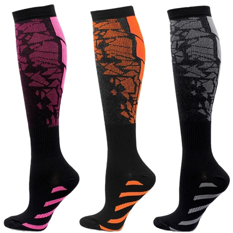 3 Pairs Knee-High Compression Sports Socks – Cotton Graduated Compression