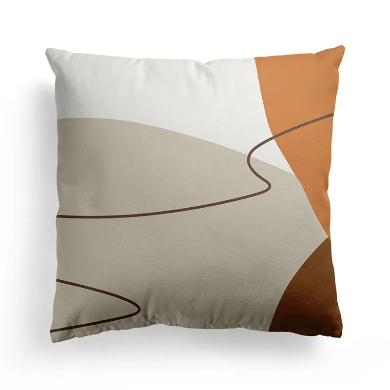 Nordic Orange Geometric Cat Print Pillow Case – Square Polyester