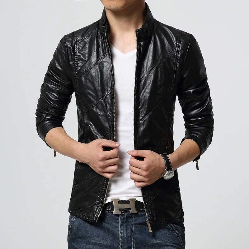 New Men’s Fashion Slim Leather Biker Jacket