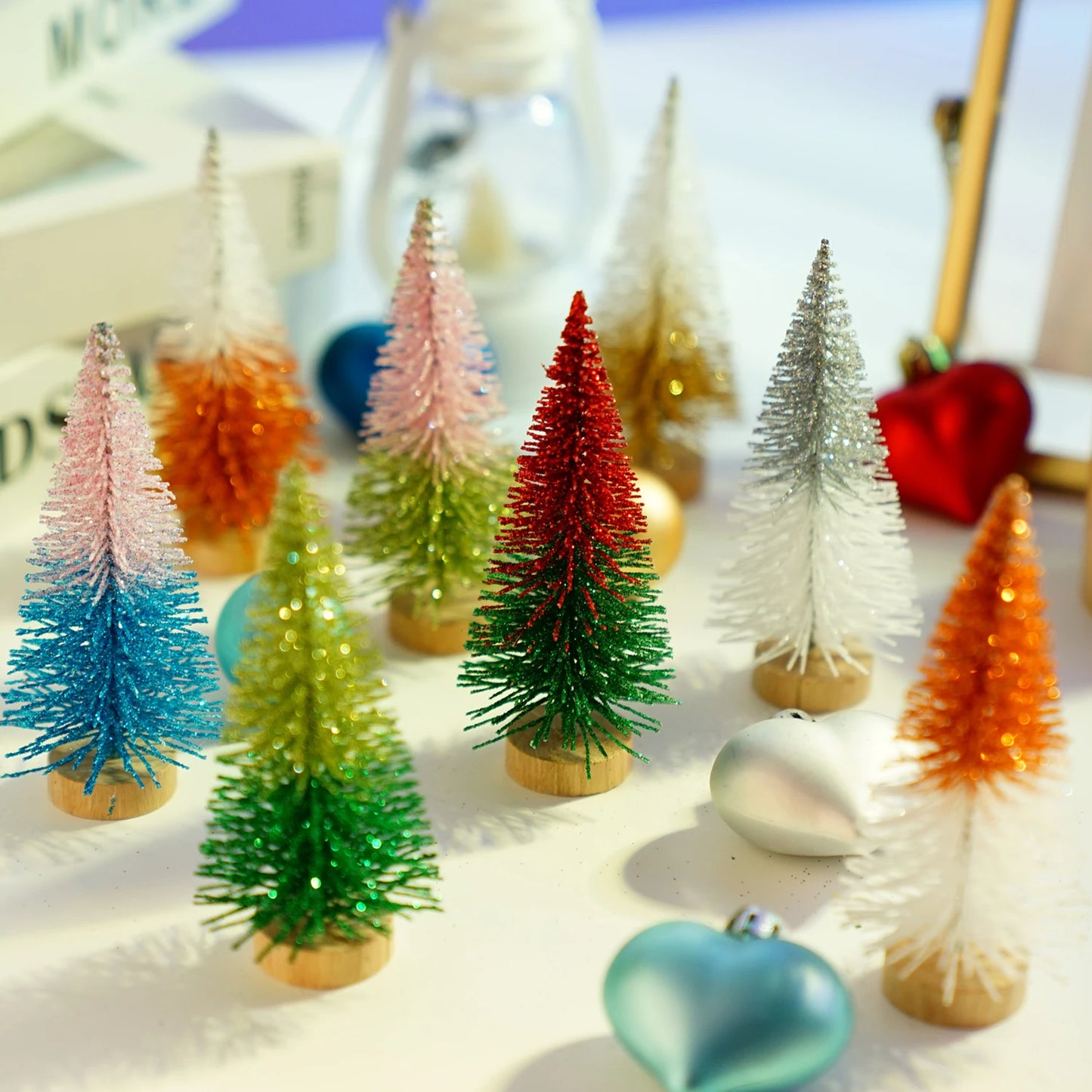 Multicolor Mini Christmas Trees - Gradient Sisal & Silk Cedar