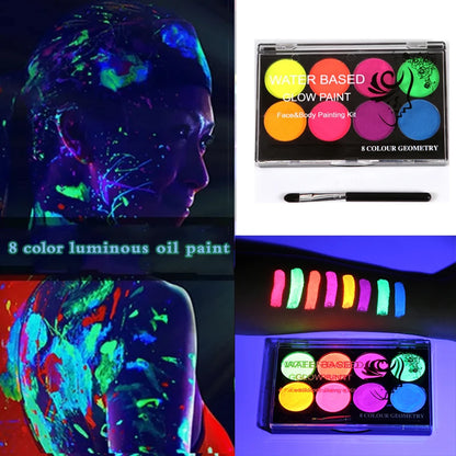 8 Colors Luminous UV Glow Face & Body Paint – Fluorescent Glow