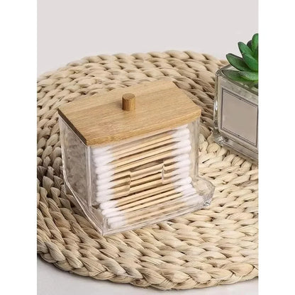 Cotton Swab Storage Box with Bamboo Cover