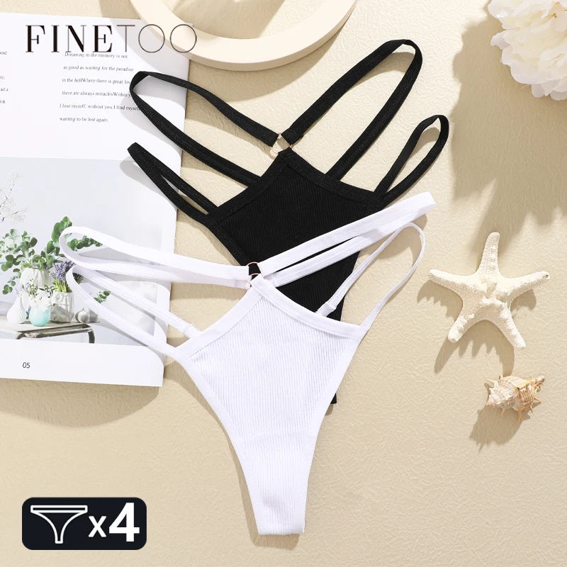 4-Piece Cotton Low-Waist Striped Thongs