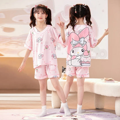 Summer Ice Silk Kids Sleepwear | Short Sleeve Thin Pajamas & Robe