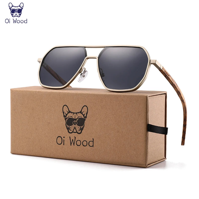 Oi Wood Alloy Polarized Sunglasses UV400 for Men & Women