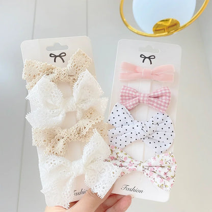 4 Pcs Set Sweet Lace Printed Bowknot Hair Clips