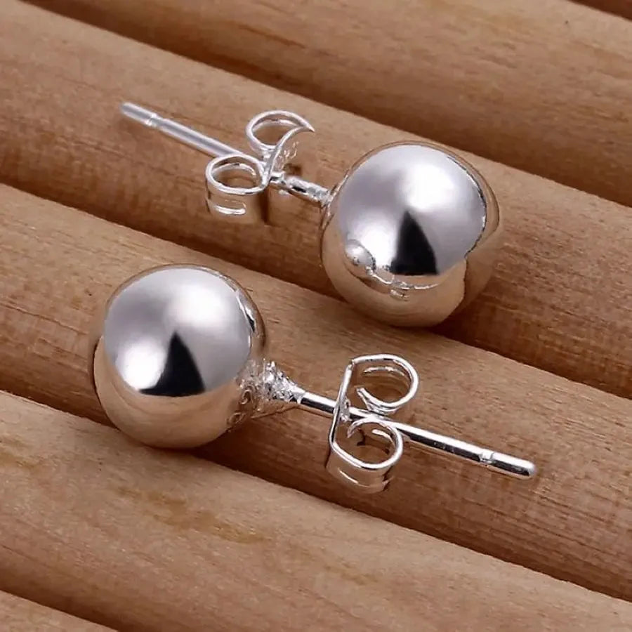 Fashion 8mm Beads 925 Sterling Silver Earrings