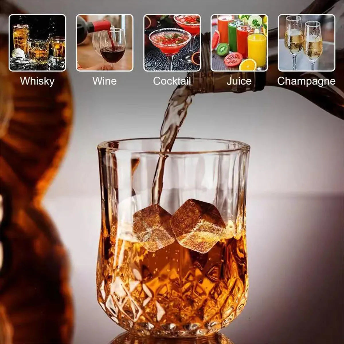 Father’s Day Whiskey Stones & Glasses Set – Granite Ice Cubes in Wooden Gift Box