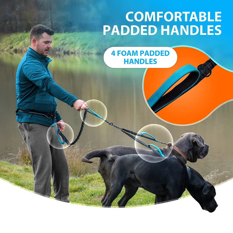 Benepaw Hands-Free Double Dog Leash - Reflective & No Tangle