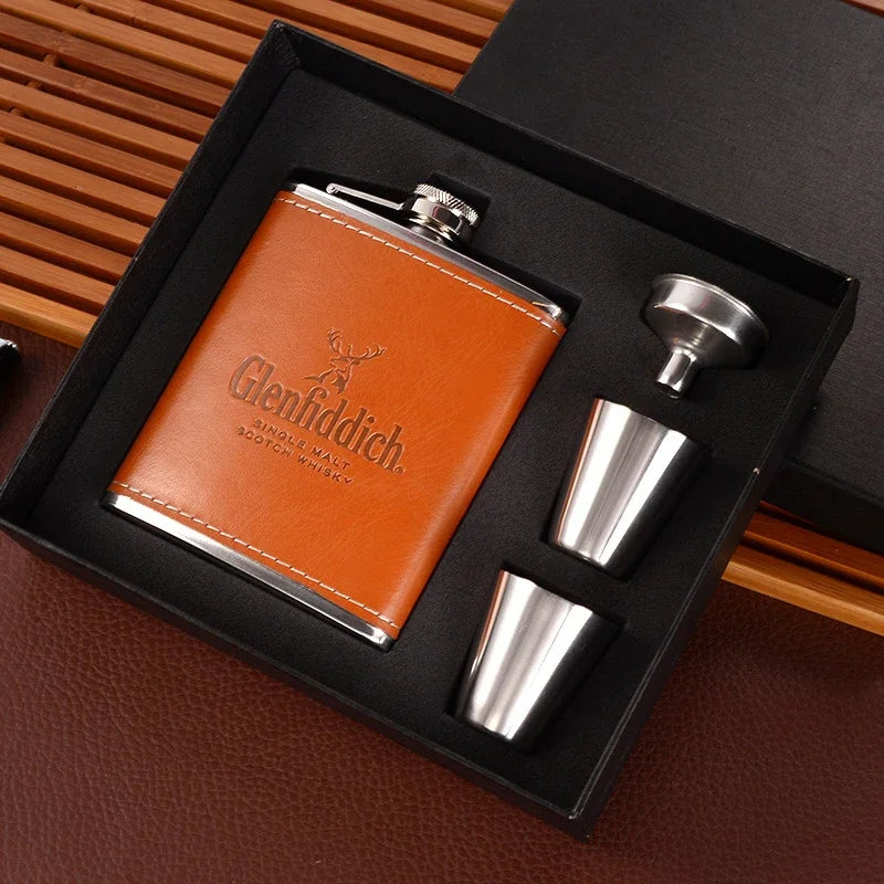 Pocket Flagon Set – Stainless Steel Hip Flask with Travel Cups &Gift Box