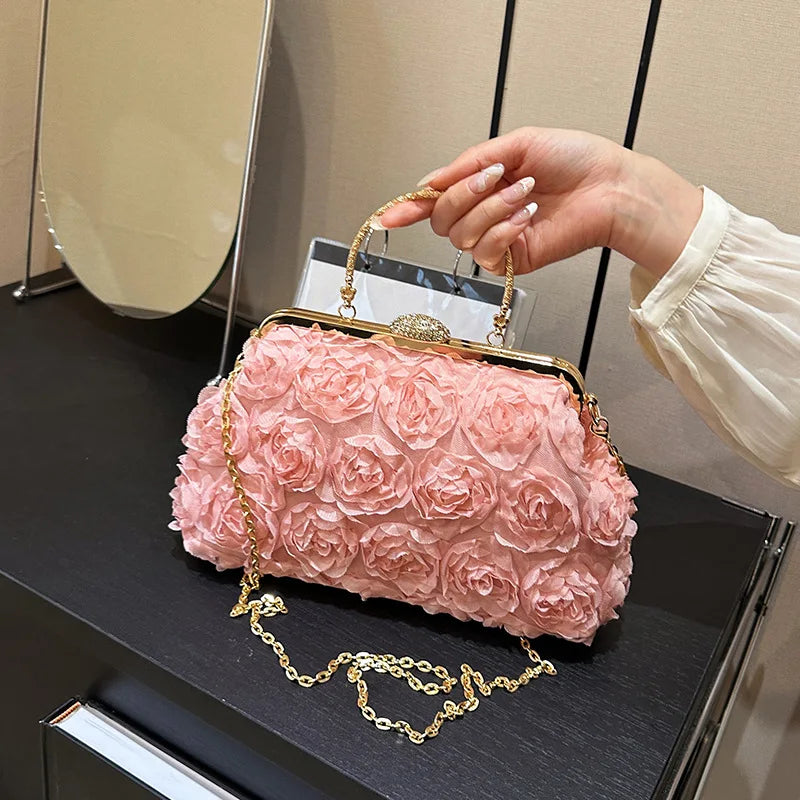 Luxury Satin Floral Evening Clutch Bag | Designer Wedding & Party Purse