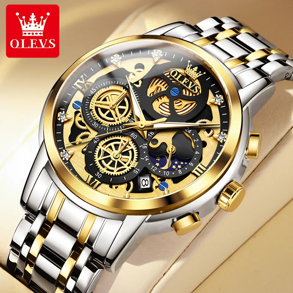 Luxury Waterproof Men's Quartz Watch – Gold Skeleton Design