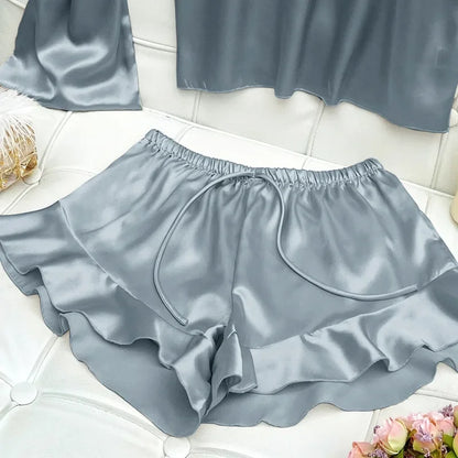 Women's Silk Satin Bellyband Cami Top & Shorts Pajamas