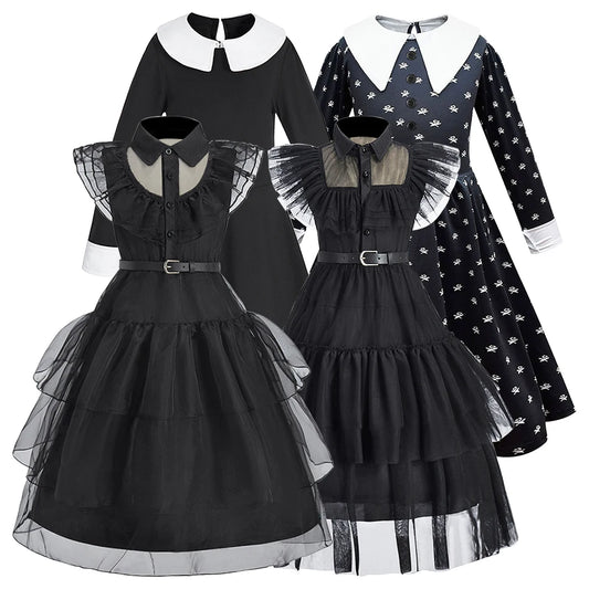 Girls Gothic Wednesday Addams Cosplay Dress - Multiple Styles