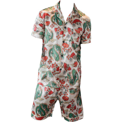 Men's Two-Piece Pajama Set – Summer Short-Sleeved Shorts with Dragon Pattern