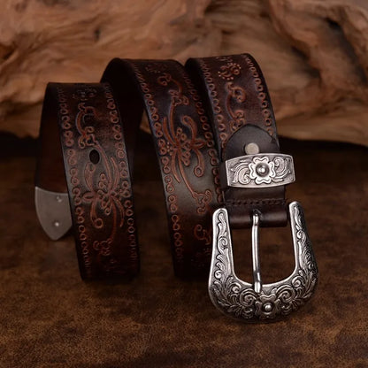 High Quality Court Style Embossed Western Cowboy Steel Buckle Belt