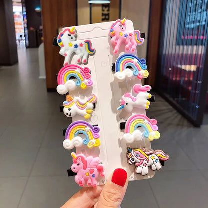 10 PCS Cute Cartoon Hair Clips | Ice Cream Unicorn Design for Girls