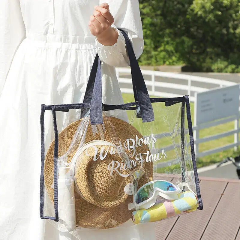 Summer Clear PVC Tote Bag - Waterproof, Transparent, Large Shopper Shoulder Bag for Women