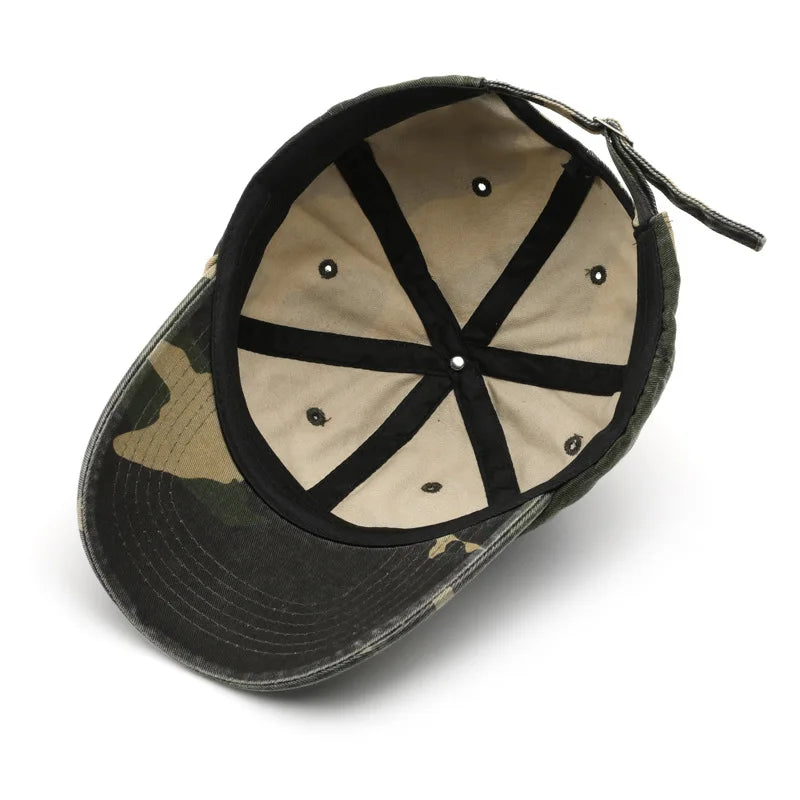 Camouflage Washed Cotton Baseball Cap – Men’s Denim Snapback Sun Hat