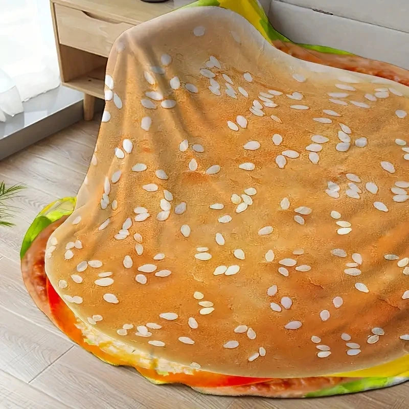 Hamburger Print Blanket | Funny Food Flannel Round Throw