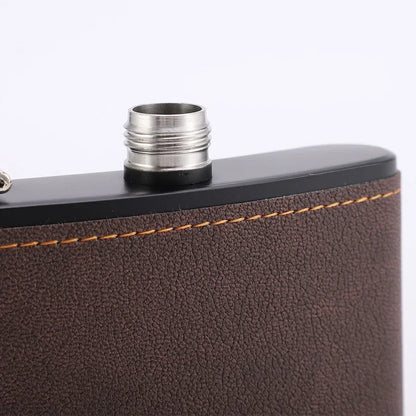 Portable Leather-Covered Stainless Steel Hip Flask – 6/8oz