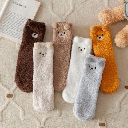 Cute Bear Coral Fleece Fuzzy Socks for Women