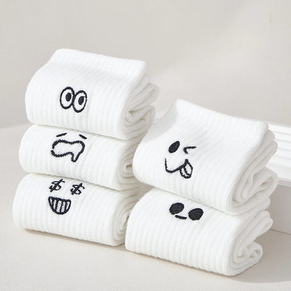 5 Pairs White Cute Funny Socks