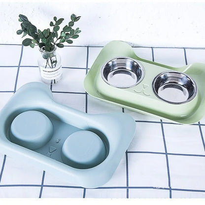 Stainless Steel Double Pet Bowls | Dog Food & Water Feeder