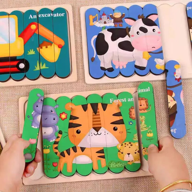 Animal Wooden Puzzle | 3D Double-Sided Jigsaw for Kids